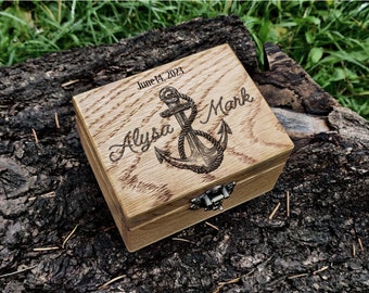 Nautical Wedding Ring Box, Anchor Laser Engraved Wooden Proposal Ring Box, Nautical Anchor, Beach Wedding Ring Holder, Sea Wedding Box