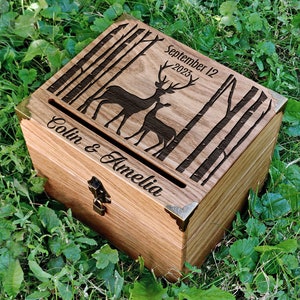 Hirsch Hochzeit Kartenbox - Rustikaler Holz Kartenkasten - Laser graviert Hochzeitsbox - Jubiläumsgeschenk Kartenbox - Hochzeitsdeko 2023