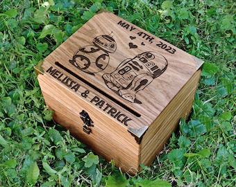 Wedding Card Box With Lock, May the 4th be with you, Personalized Wedding Card Box, Wedding Advice Box. Oak Card Box