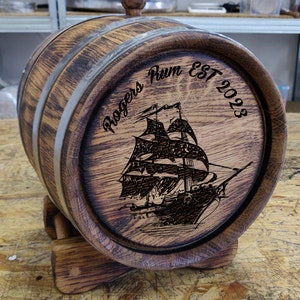 Pirate Room Barrel, Treasure Chest Oak Barrel, Wooden Bourbon Barrel, 1 or 2 or 3 Liter Mini Oak Whiskey Barrel
