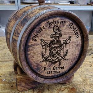 Oak Whiskey Barrel, Personalized Barrel, Pirate Barrel, Engraved Whishey Barrel