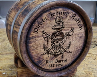 Oak Whiskey Barrel, Personalized Barrel, Pirate Barrel, Engraved Whishey Barrel