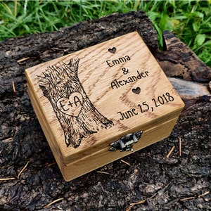 Engagement Oac Ring Box, Double Ring Box, Custom Wedding Ring Box, Rustic Decor Box, Wooden Ring Box for Wedding Ceremony