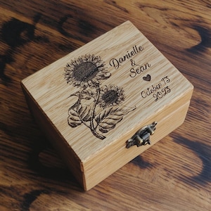 Sunflower Wedding Ring Box, Sunflower Ring Bearer Box, Ring Box for Wedding Ceremony, Proposal Ring Box Sunflower, Rustic ring box