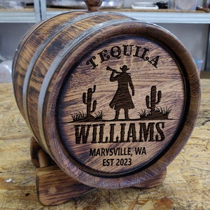 Cowboy Whiskey Barrel,  Whiskey Barrel 1-10 L, Personalized Oak Barrel, Oak Aging Barrel, Cactus Engraved Barrel, Tequila Barrel