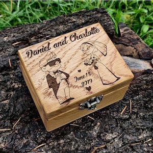 Double Wedding Ring Box, Custom Wedding Ring Box, Personalized Ring Box. Engraved Wood Ring Bearer Box for Wedding Ceremony