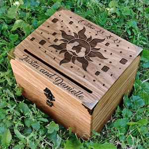 Wedding Card Box, Wood Box For Cards, Wedding Envelope Box, Engraved Oak Memory Chest, Personalized Wedding Box 2023