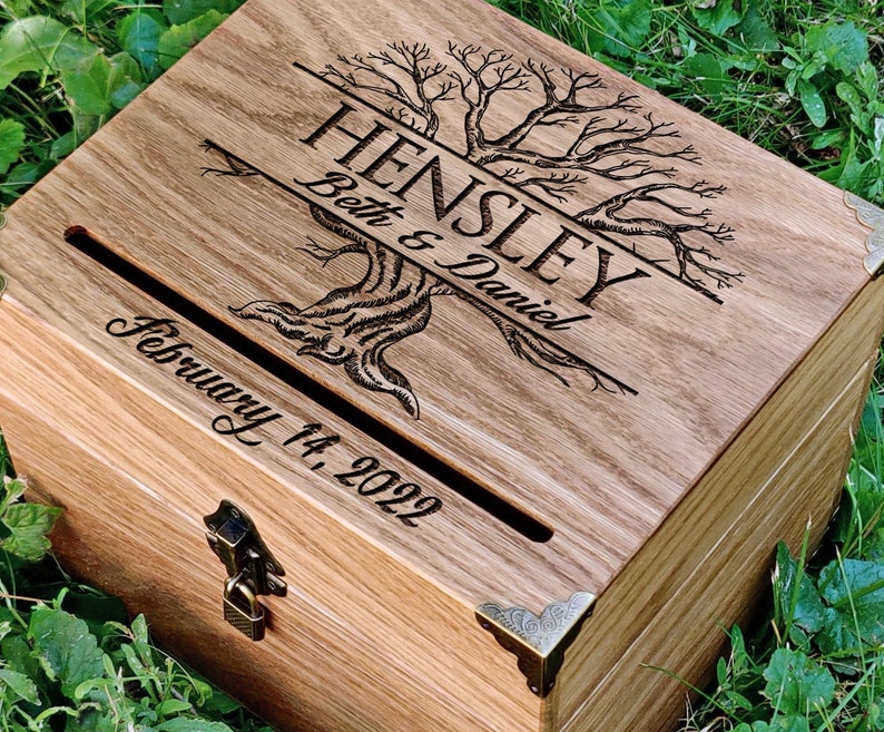 Wedding Card Box Wood Engraved Oak Card Box Wedding Card Box Etsy