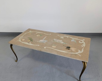 Emilio Martelli Italian Scagliola Inlay Marble Coffee Table