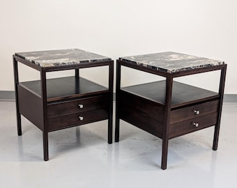 Paul Mccobb Walnut and Marble Nightstands for H. Sacks and Sons