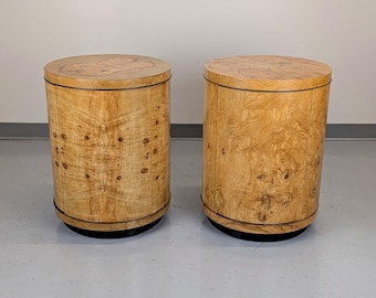 Henredon Scene Two Olive Burlwood Rosewood Drum End Tables