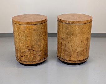 Henredon Scene Two Olive Burlwood Rosewood Drum End Tables