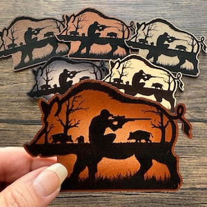 Boar Hunting Patch, Wild Hog Leather Patch, Hunter Patch for Hats Bags Jackets, Outdoorsman Gift