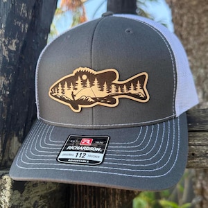 River Scene Fish Hat – Richardson 112 Trucker Cap – Leather Patch Fishing Design