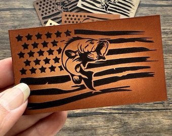 Bass Flag Patch, Fishing Leather Patch, Patriotic Patch for Hats Bags Jackets, USA Angler Gift