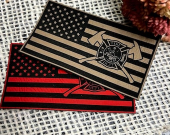 Fire Fighter Axe American Flag Patch Leatherette Vegan Leather