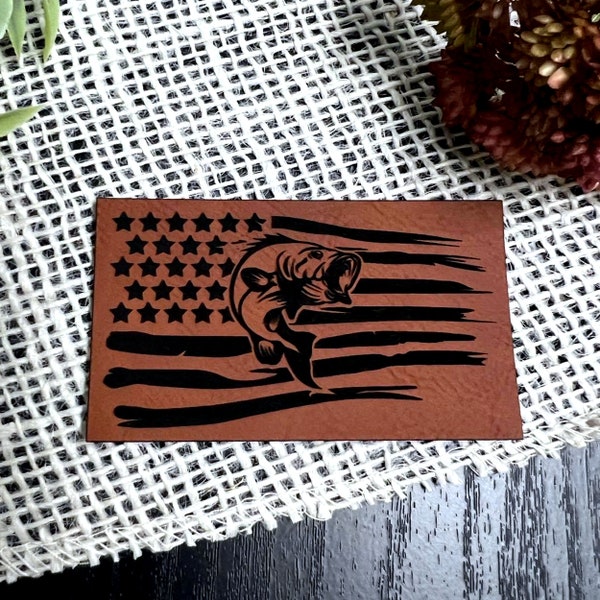 Bass Fish Flag Patch Leatherette Vegan Leather