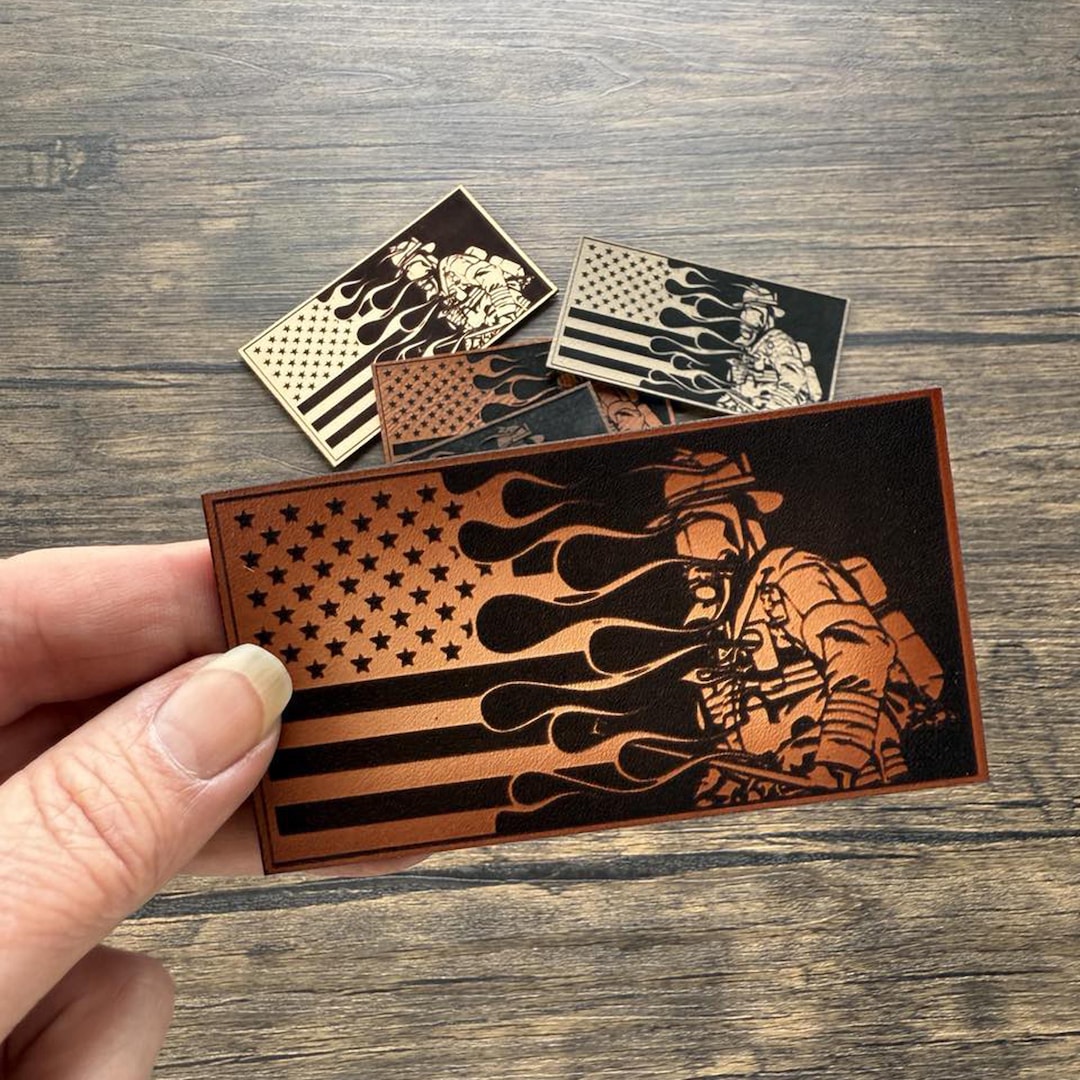 Firefighter Flag Patch, Leather Patch Firefighter, Fireman Patch for ...