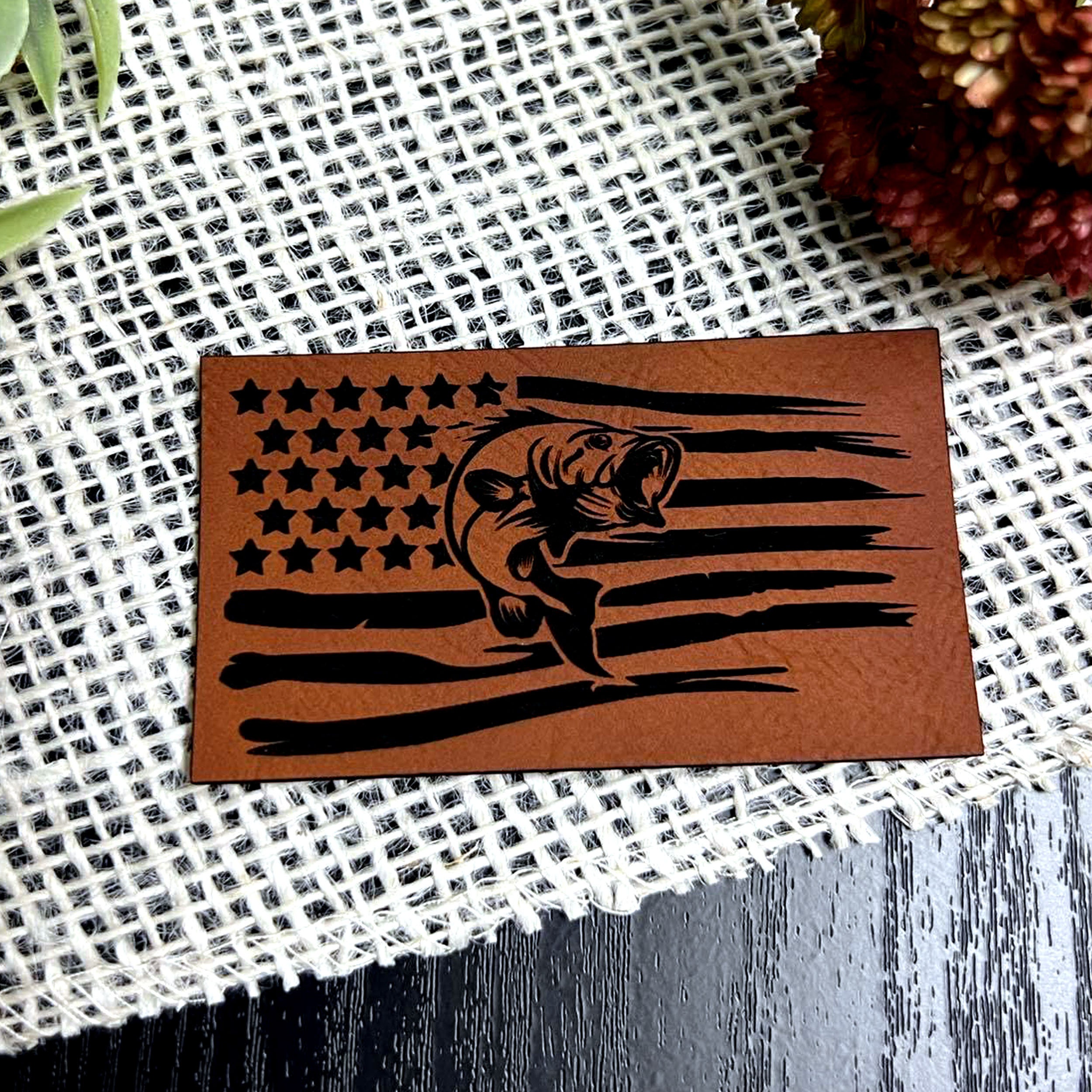 Bass Fish Flag Patch Leatherette Vegan Leather 