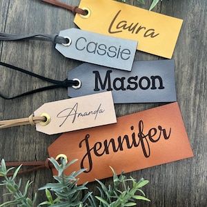 Christmas Stocking Name Tags, Genuine Leather, Personalized