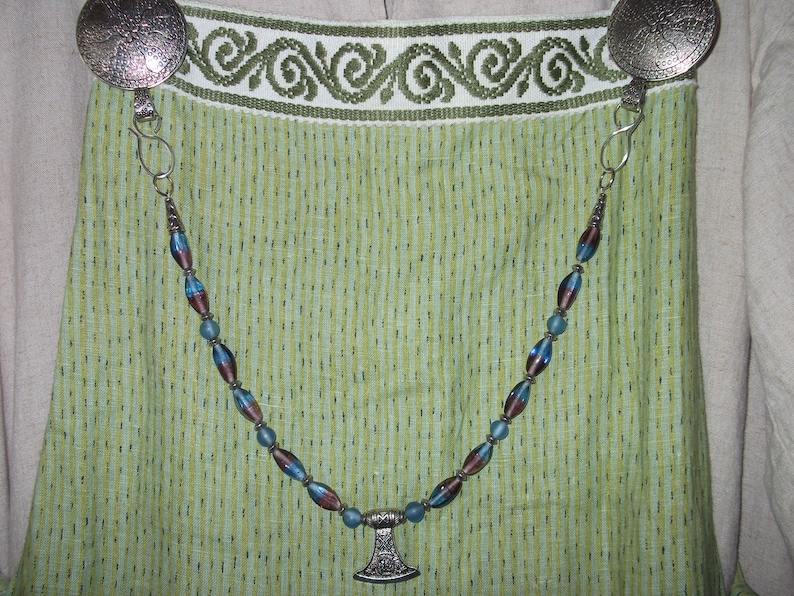 Norse Smokkr Reenactment Necklace Apron Dress 44 Blue Hangerock Apron Chain Sk\u00e5lspenne Smykke Thor/'s Hammer Viking Brooch Chain