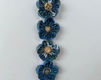 Handmade Fabric Blue Gold Peacock Flowers wreath door hanger decoration sampler