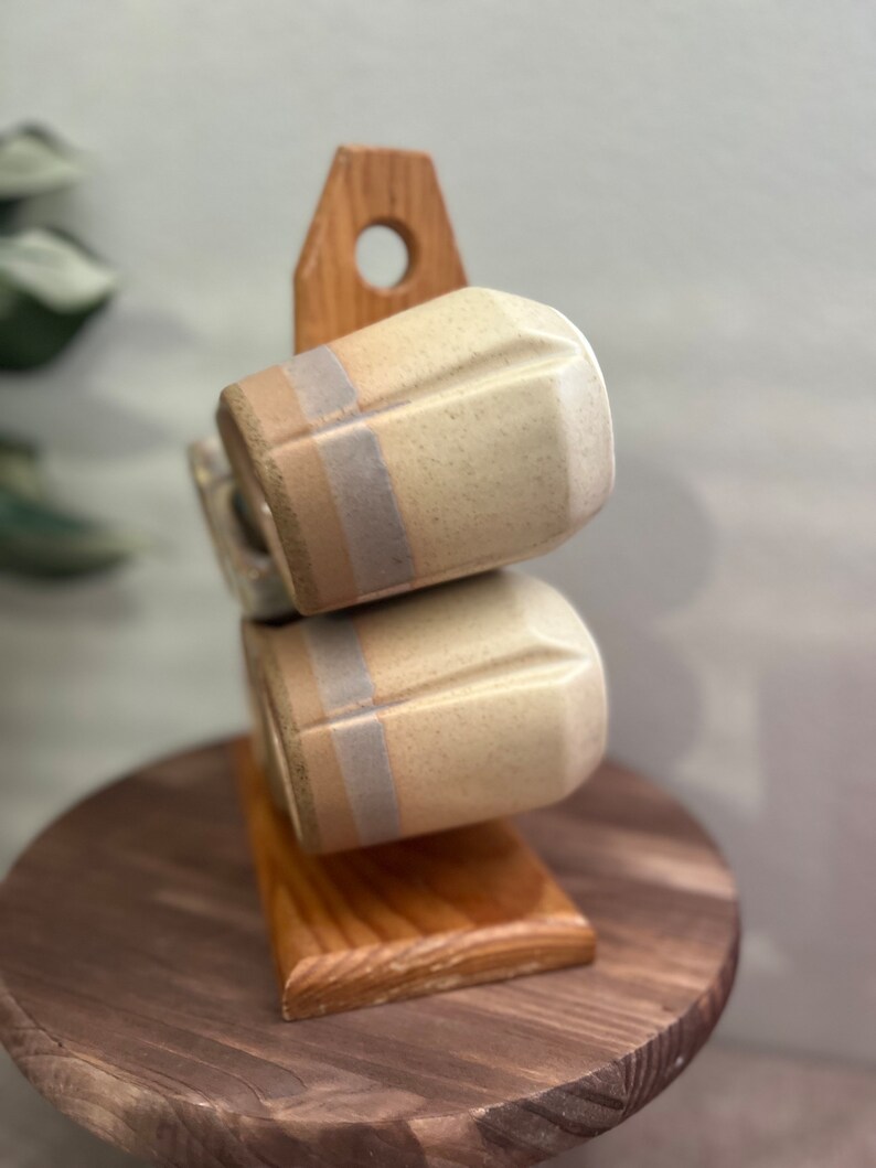 Vintage Rodolfo Padilla Coffee Mugs Set of 4 With Stand Drip Glaze