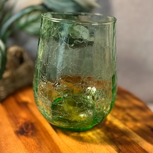 Vintage Uranium Crackle Glass Vase Green Depression Glass UV Glow