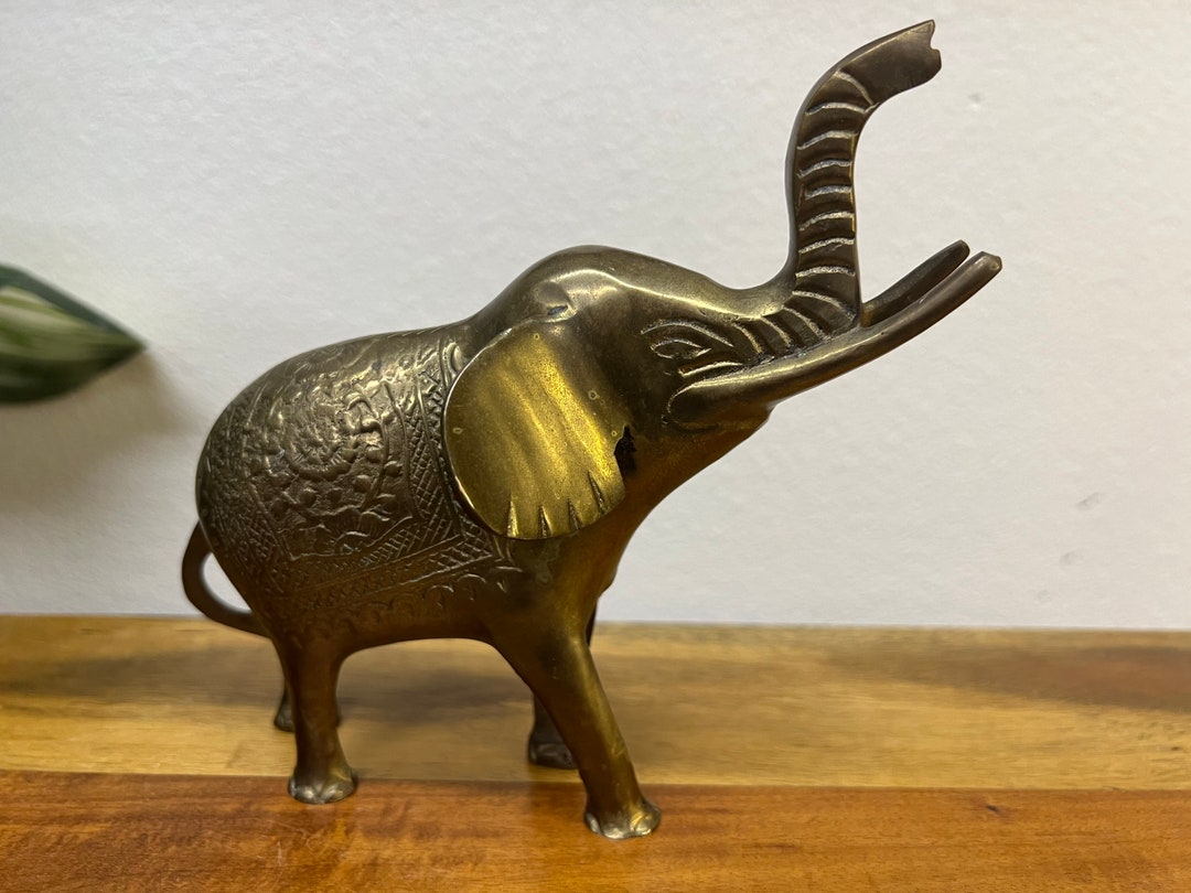 Vintage Brass Elephant Figurine With Trunk up Embossed 6 Good Luck India Etsy