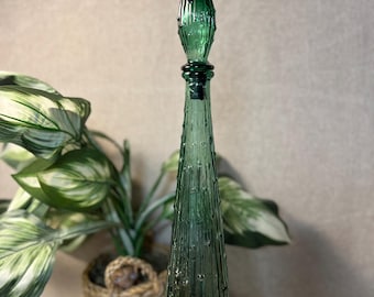 Empoli Green Hobnail Genie Decanter Bottle Vintage Drip  Italy