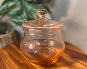 Vintage Pink Rose Glass Round Covered Candy Dish Lidded Trinket Bowl