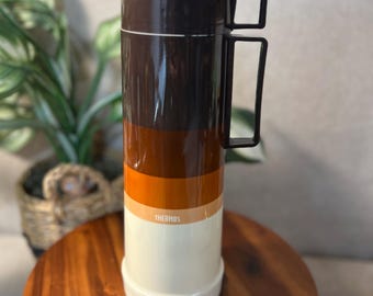 VINTAGE Thermos 1980s Retro Striped Brown/rust/orange great condition
