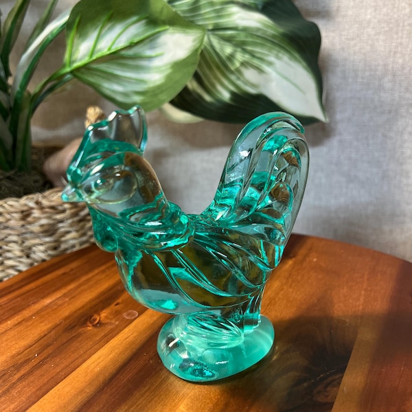 Fenton Light Teal Green Glass Rooster Figurine