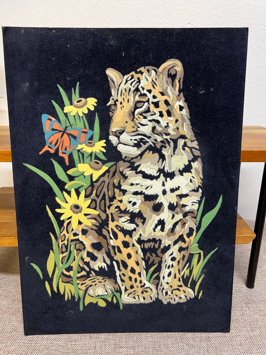 Vintage Black Velvet Paint by Number Jaguar Etsy