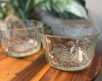 Nuutajarvi IIttala Oiva Toikka FLORA  3 1/2" Bowls Clear Glass Bowl MCM set of 2