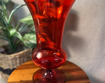 Vintage Mid Century Modern Red Orange Art Glass 1960's