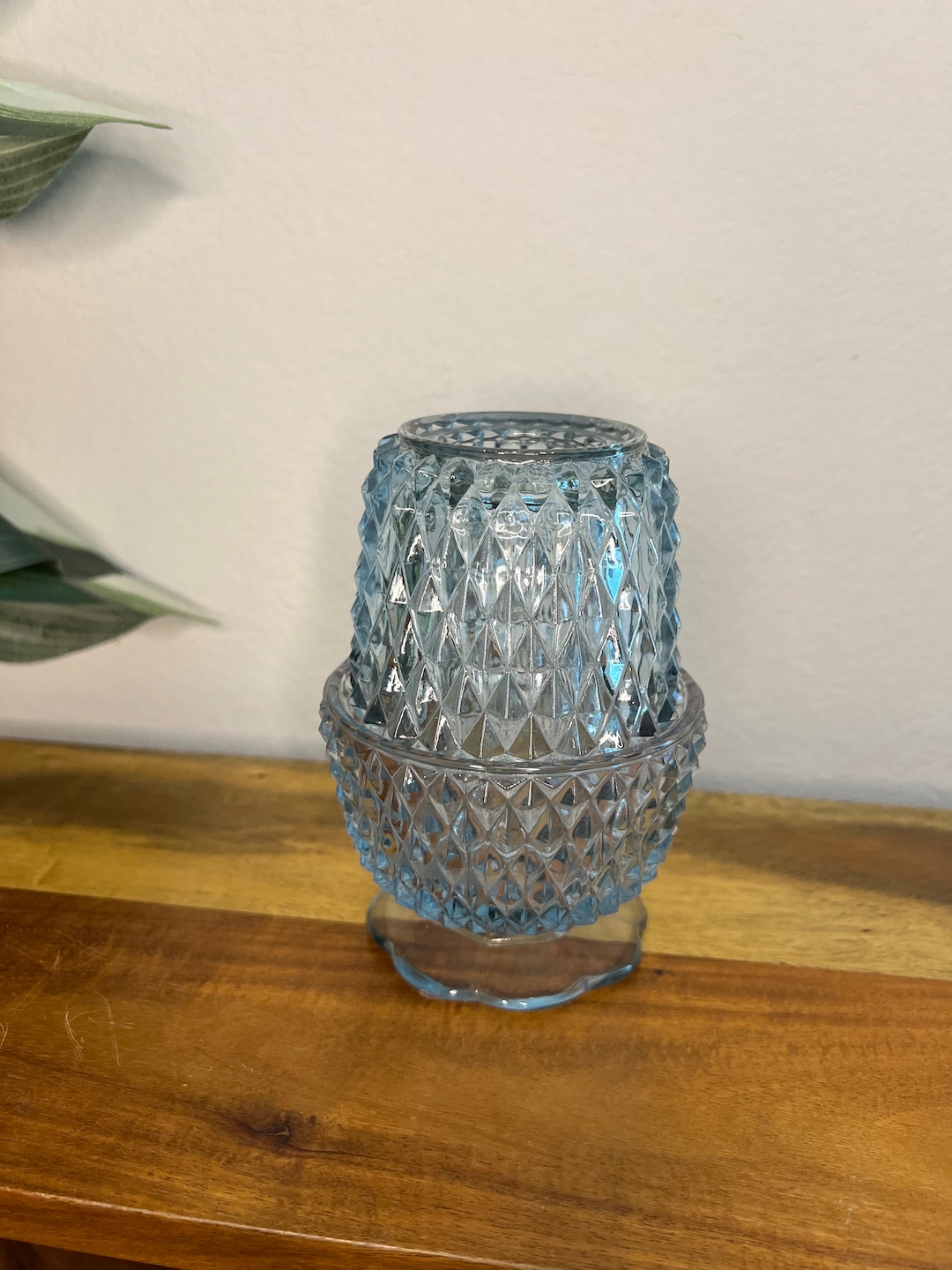 Vintage Fairy Light Light Blue Clear Glass With Diamond Etsy