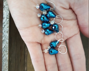 Blue Crystal Knit Stitch Markers