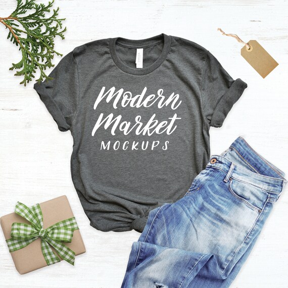 Gray Holiday T-Shirt Mockup Christmas Tee Bella Canvas