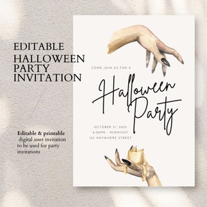 Halloween Party Editable Invitation | Spooky Holiday Printable Template | Scary Witch Hands | Adult Halloween Party