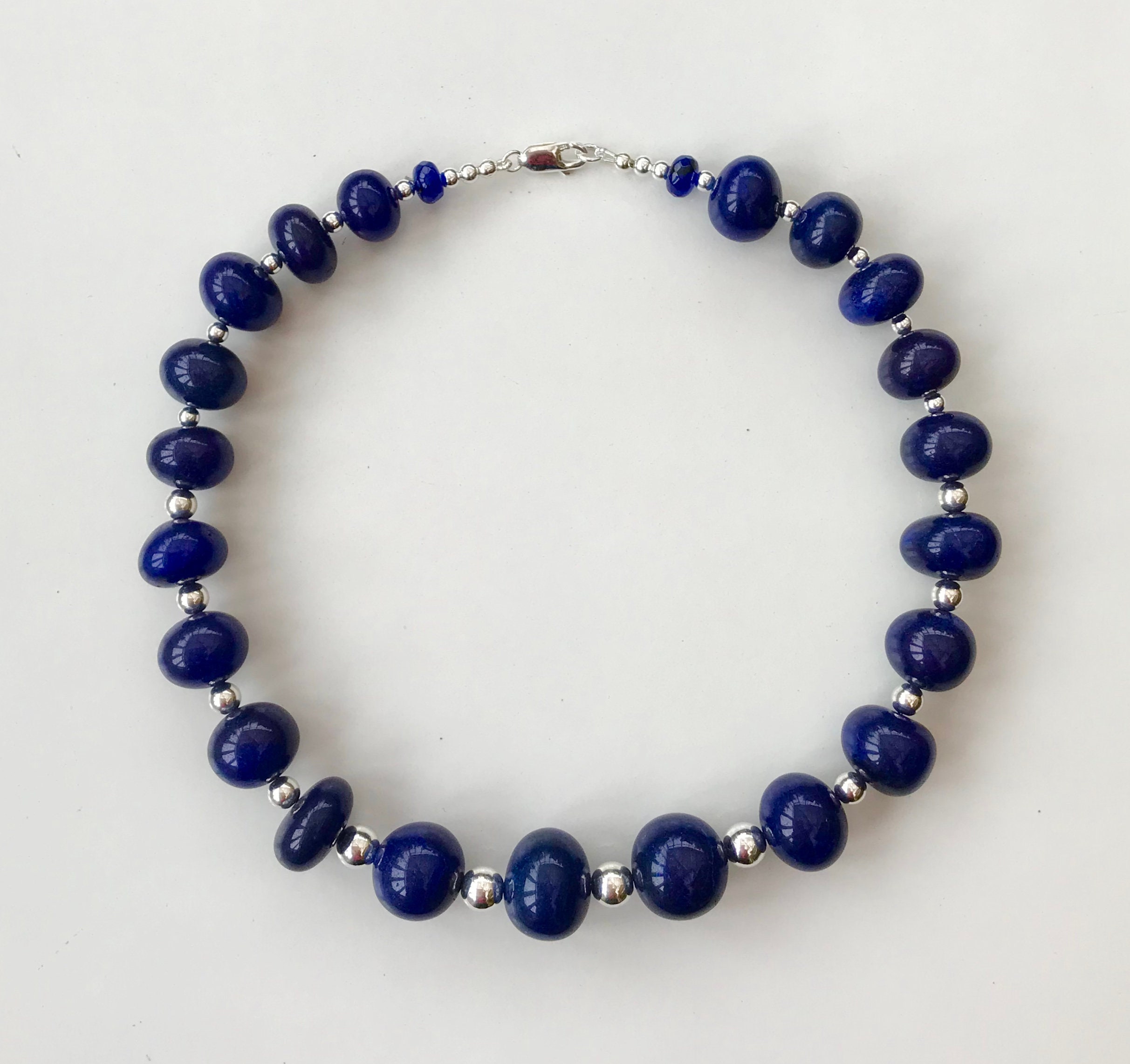 Sapphire and Silver Bead Necklace - Etsy