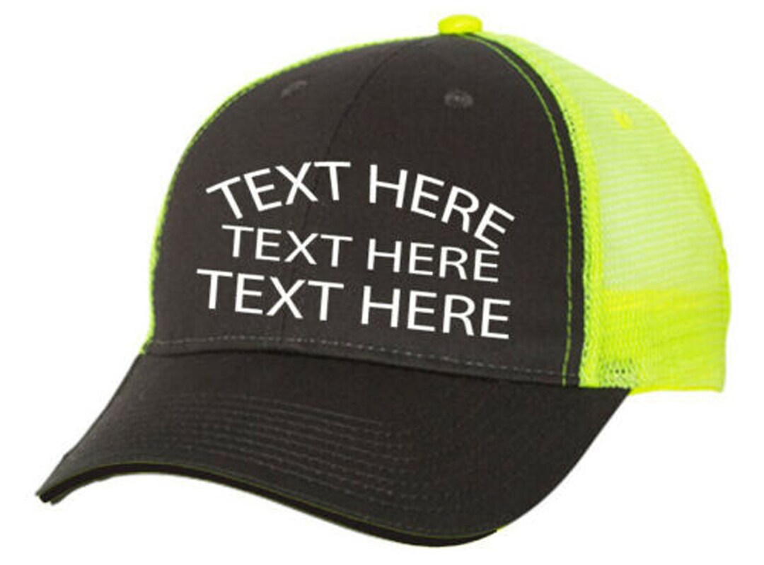 Cap Hat Charcoal Gray Neon Yellow Mesh Personalized Custom Your Text Name Business Name Dog's