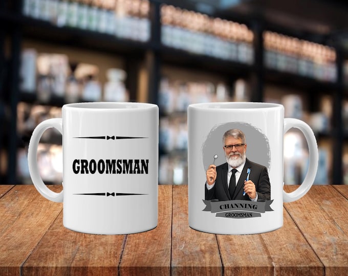Personalized Caricature Groomsmen Coffee Mug:  Wedding Party Gift