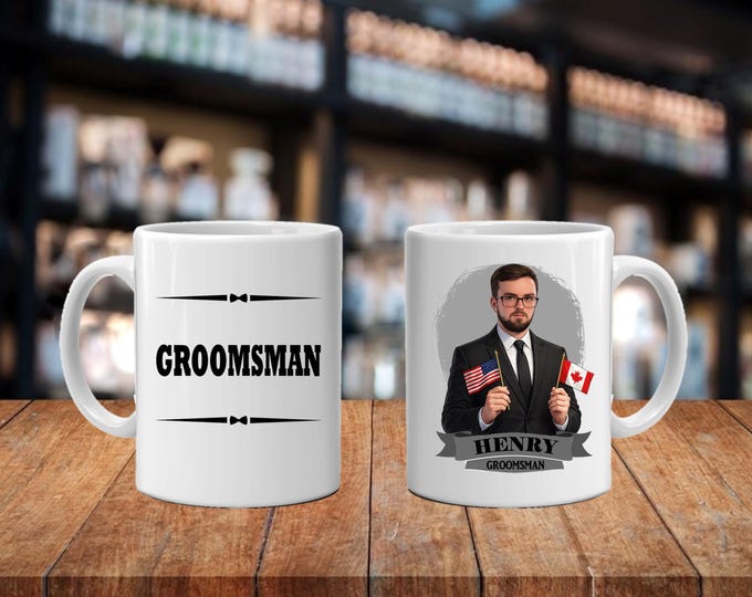 Personalized Caricature Groomsmen Stein Mug:  Wedding Party Gift