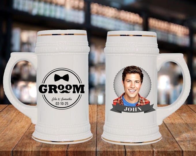 Groomsmen Gift Idea - German Style Stein Mug, Guy Gift Idea, Wedding Party Gifts, Portrait Gift Idea, Grooms Gift Idea