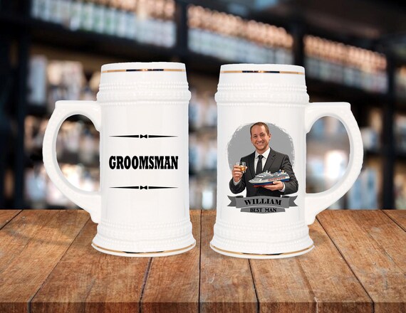 Personalized Caricature Groomsmen Beer Stein, Custom Groomsman Mug, Best Man Gift, Wedding Party Gift, Funny Beer Mug, Groom Gift