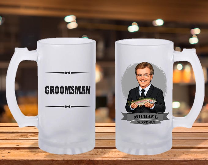 Personalized Caricature Groomsmen Stein Mug:  Wedding Party Gift