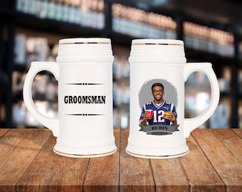 Personalized Caricature Groomsmen Stein Mug:  Wedding Party Gift