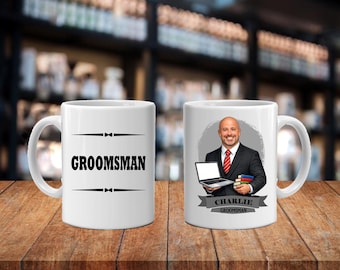 Personalized Caricature Groomsmen Stein Mug:  Wedding Party Gift