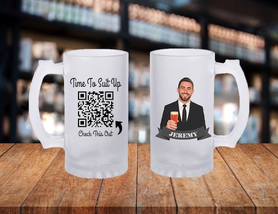 Personalized Caricature Mug – Groomsmen Gift, QR Code Video